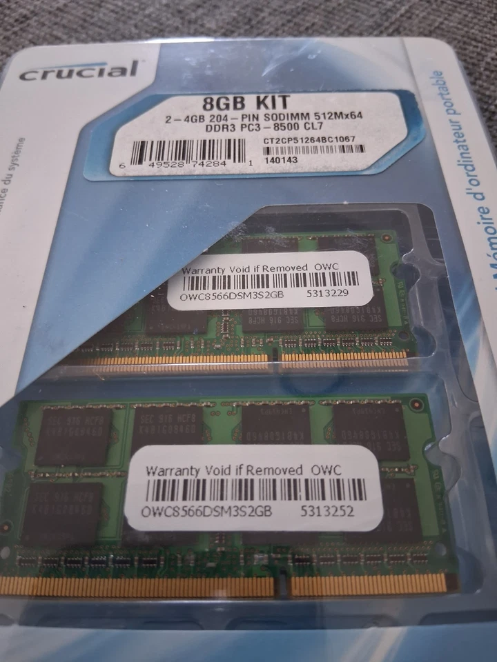Crucial 8GB Kit 2 - 4GB 204 - Pin DIMM DDR3 PC3 8500 CL7 Memory Module - Image 3 of 4