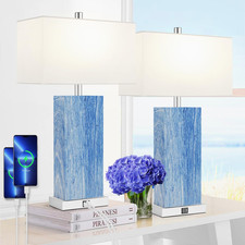 Dimmable Touch Control Table Lamps Set of 2 with USB Ports - Navy Blue