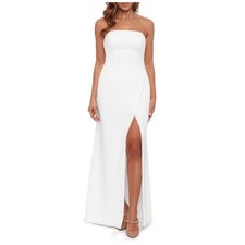 AQUA White Column Evening Gown Strapless Cut Out Back Thigh Slit Dress Size 10