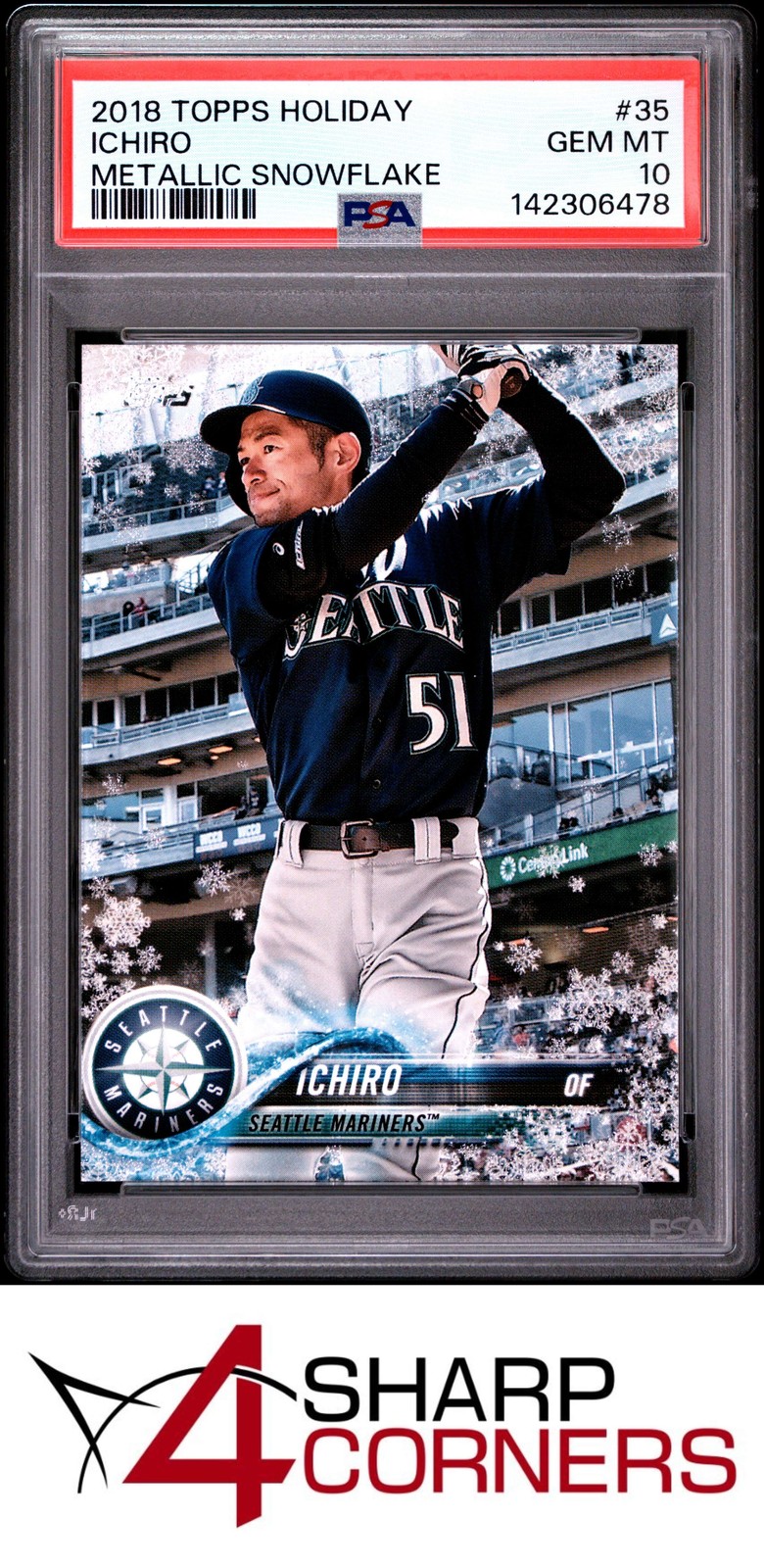 2018 TOPPS HOLIDAY METALLIC SNOWFLAKE #35 ICHIRO SUZUKI HOF PSA 10