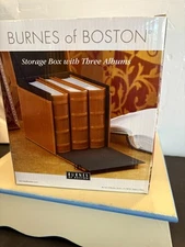 Burnes of Boston 3 Photo Albums in Leather Storage Box-Brand New