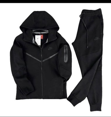 Nike Men's Black Hooded Fleece Tracksuit Set Jacket & Jogger Pants