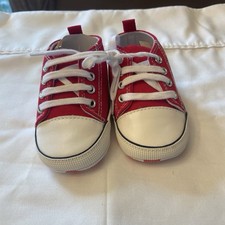 Baby Baby Red/White High Top Canvas Lace-Up Sneaker w/ Logo, Polka Dot