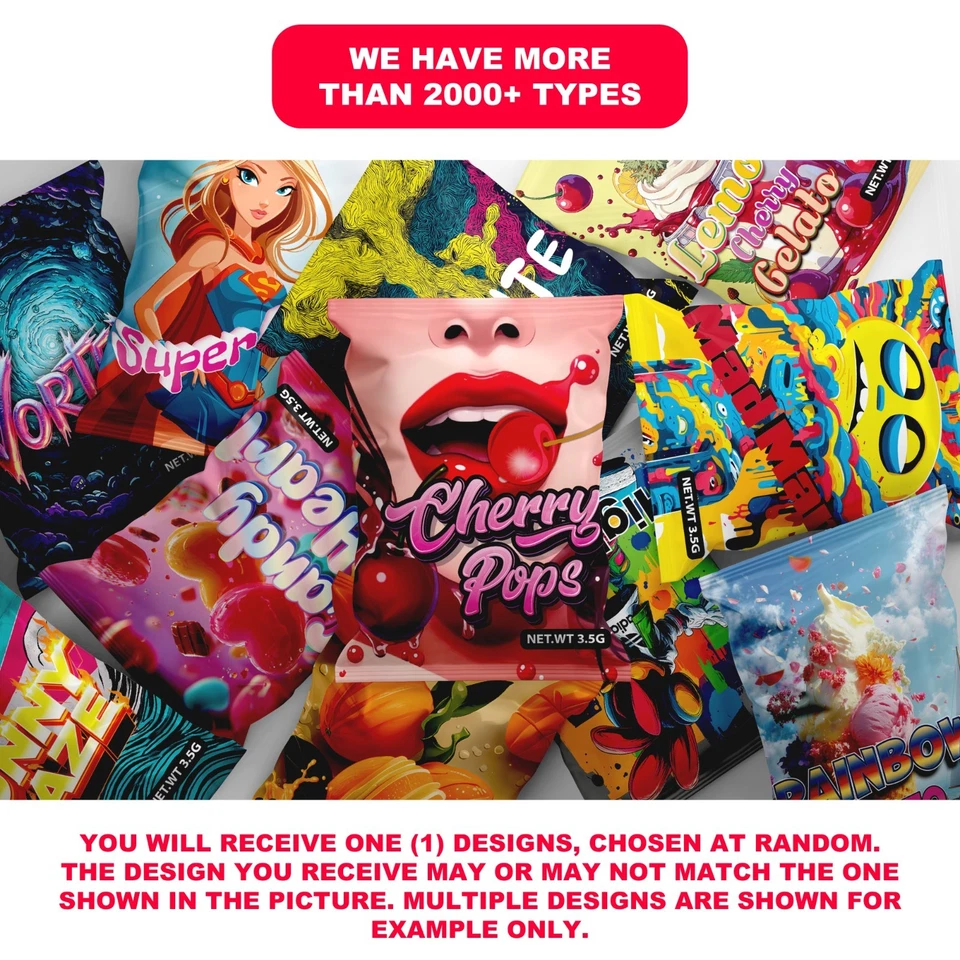 50 шт. случайных майларовых пакетов 1 унция (28 грамм)|голографические|защита от запаха | запечатываемые| на молнии - Изображение 2 из 4