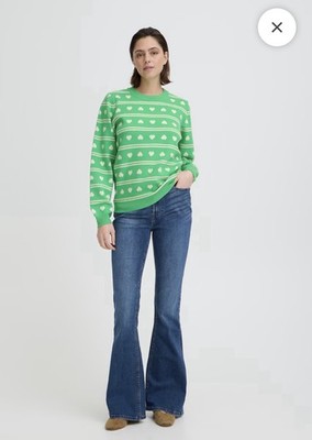 ICHI Gabrielle Heart Strickpullover Grün Weiß Größe M Neu mit Etikett UVP 49,99£