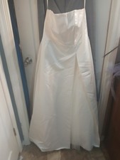 David's Bridal White Strapless A-Line Beaded Wedding Dress Polyester Size 10