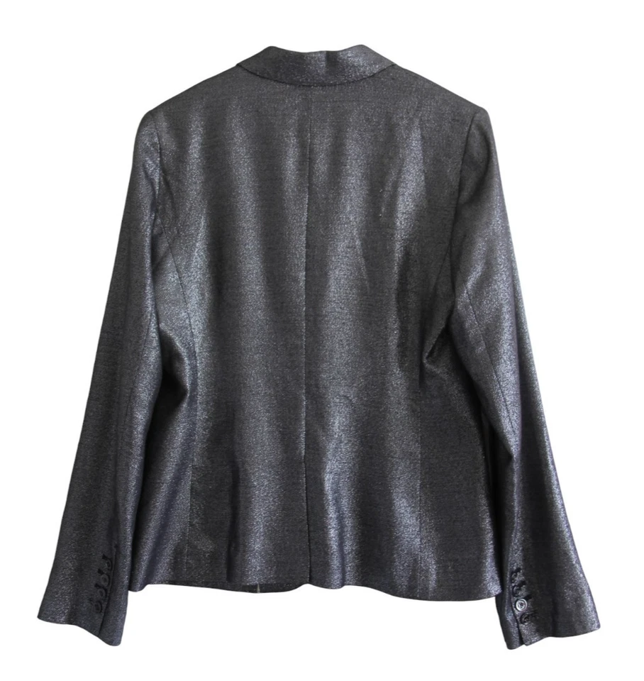 Traje Pantalón Tory Burch Talla 8/10 Chaqueta Pantalones Gris Metálico Brillante 2 Piezas Conjunto Foto 4 de 4