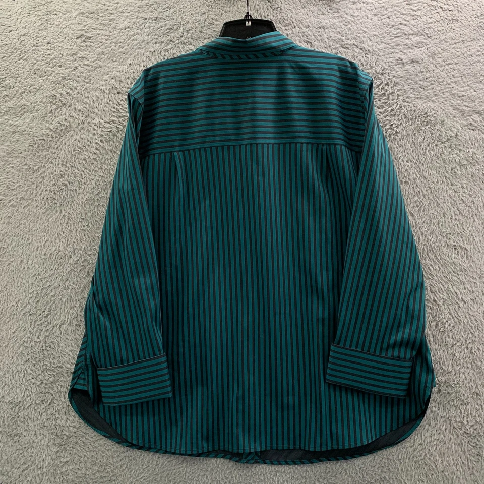 CHICOS 衬衫女式 3.5 码/18 码纽扣衬衫上衣条纹绿色黑色 — 第 2/4 张图片