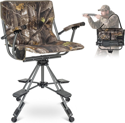 LET'S CAMP Folding Hunting Chair for Blinds 360 Degree Silent Swivel, 330LBS Cap
