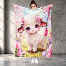 Floral Baby Lamb Coral Fleece Blanket Farmhouse Decor