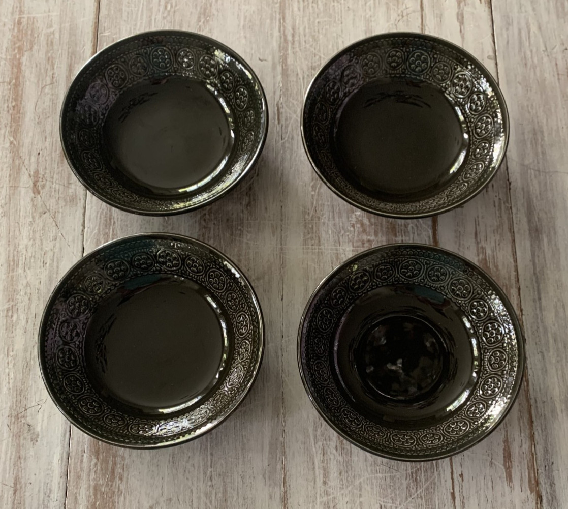 4 Vtg 60s Laveno Diamondstone Green Daisy Margherita MCM Dessert Bowls A. Campi