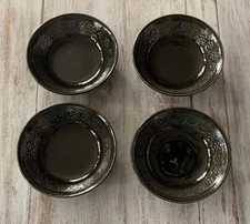 4 Vtg 60s Laveno Diamondstone Green Daisy Margherita MCM Dessert Bowls A. Campi