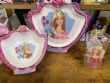 Barbie Plastic Dinner Set Plate Bowl Cup Pink Character Print Kids Three-Piece