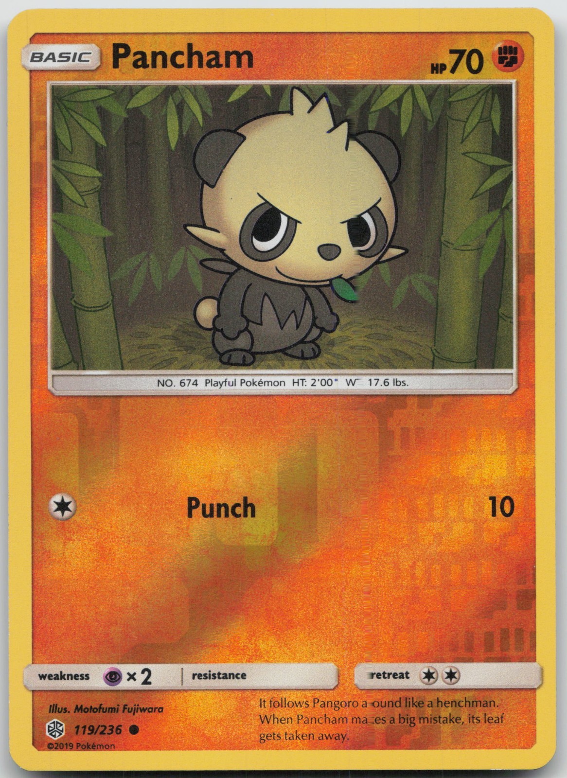 Pancham 119/236 Common Cosmic Eclipse Pokemon Reverse Holo NM/LP B