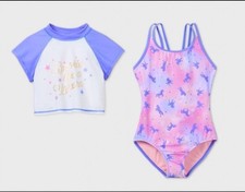 Cat  Jack Unicorn 2-Piece Swimsuit Set   XS 4-5   UPF 50 