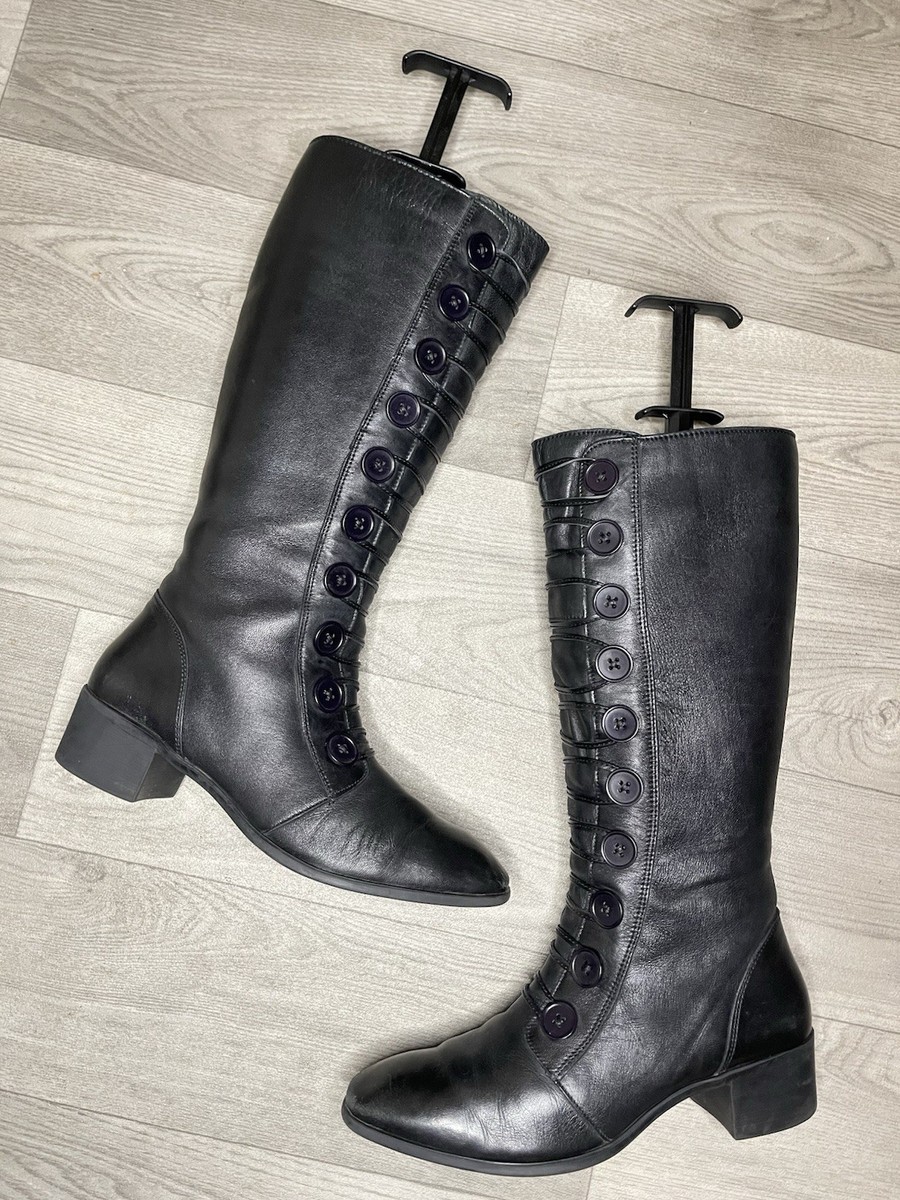 Lotus Spindle Black Leather Knee High Block Heeled Boots Size UK6