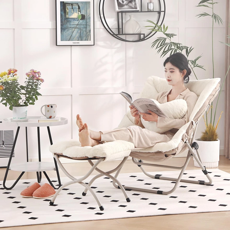 Silla Platillo con Otomana, Cómoda Silla Plegable De Gran Tamaño, Ch... Foto 2 de 4