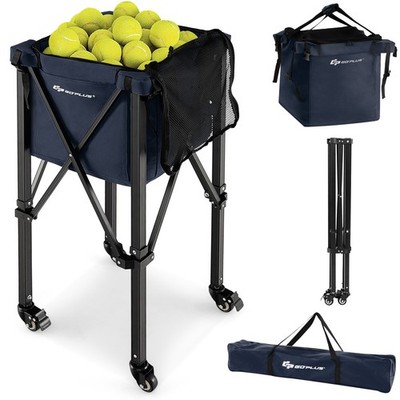 Foldable Tennis Ball Hopper Basket Portable Travel Teaching Cart w/Wheels & Bag