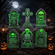 6 Pack Halloween Tombstone Decorations Glowing in The Dark, 17   10  Plastic G...