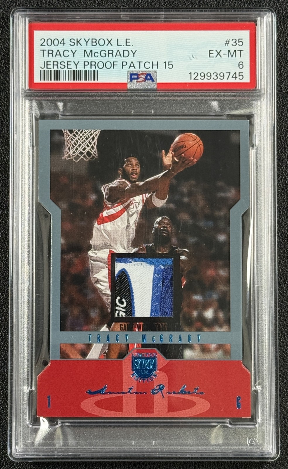 TRACY MCGRADY PSA 6 2004 SKYBOX LE #35 GAME-WORN JERSEY PROOF PATCH 15 4/15