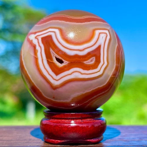 213G Natural Red Orange Sardonyx Agate Sphere Quarzt Crystal Ball Reiki Healing