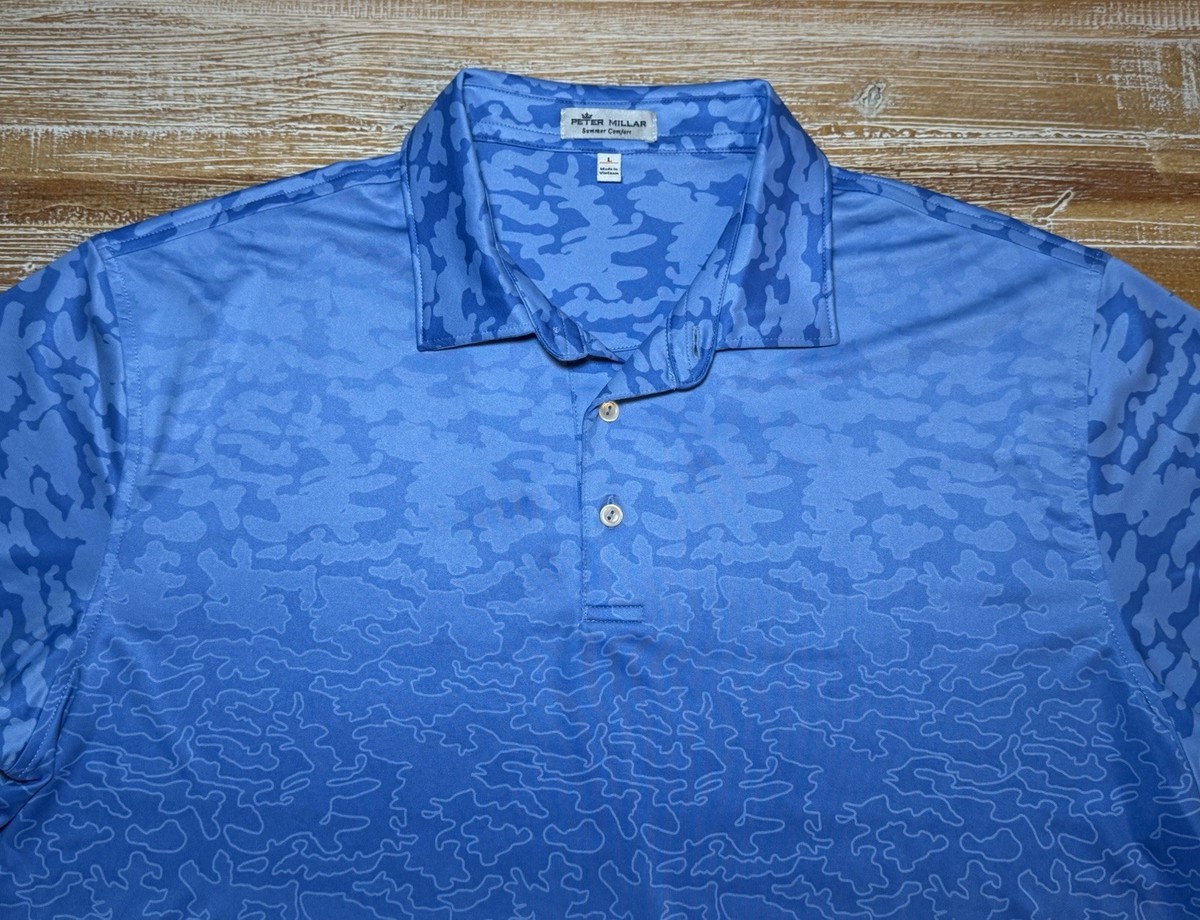 Peter Millar Summer Comfort Fish Camo Print Polo Blue Men's L