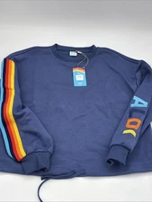 Aldi Gear Pullover Sweatshirt Women’s Blue Rainbow Loungewear Large NEW Size S