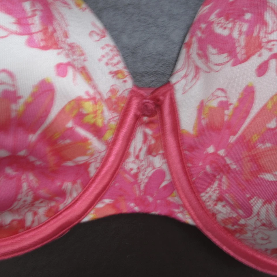 Sujetador floral Hanes para mujer 36DD rosa con aros ligeramente forrado cobertura completa comodidad Foto 3 de 4