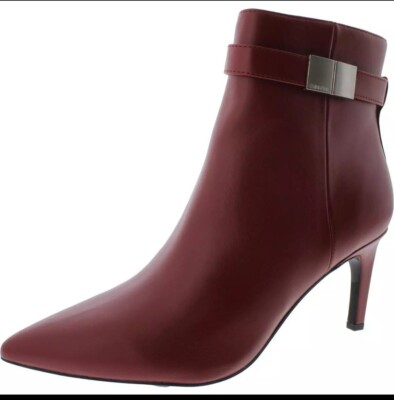 Calvin Klein Womens Sarity Faux Leather Pointed Toe Booties Shoes Red 6.5m Read!
