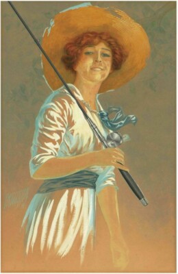 Woman with Fishing Pole Vintage Americana - Edward Mason Eggleston Pin-up Style