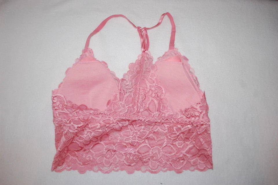 Mujer JERSEY ROSA POLVORIENTO ENCAJE BRALETTE ESPALDA CRUZADA Extraíble Acolchado Tazas TALLA M Foto 2 de 2