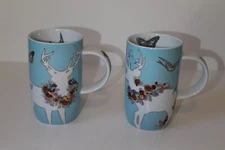 Set of 2 Rosanna Victorian Flora & Fauna 10 oz Ceramic Coffee Mugs