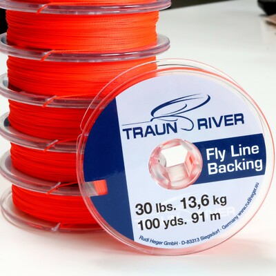 TRAUN RIVER Fluoro-Orange Fly Line Backing 30lbs  - 100, 200... yds.