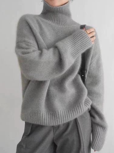 Suéter Suelto Cálido Tejido Otoño Grueso Mezcla Cachemira para Mujer Cuello Alto - Imagen 13 de 26