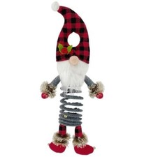 Christmas Holiday Door Knob Hanger Plush Gnome w Holly Spring Body Jingle Bells