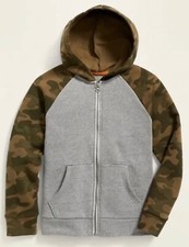 Old Navy Kids Size Medium 8 Green Camo  Gray Raglan Zip Hoodie Full Zipper