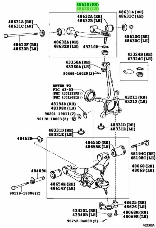 Juego de brazo superior suspensión delantera genuino Toyota Land Cruiser Lexus LX450D LX570 Foto 2 de 4