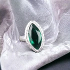 Green Emerald Gemstone 925 Sterling Silver Ring. Green Handmade Marquise Ring.