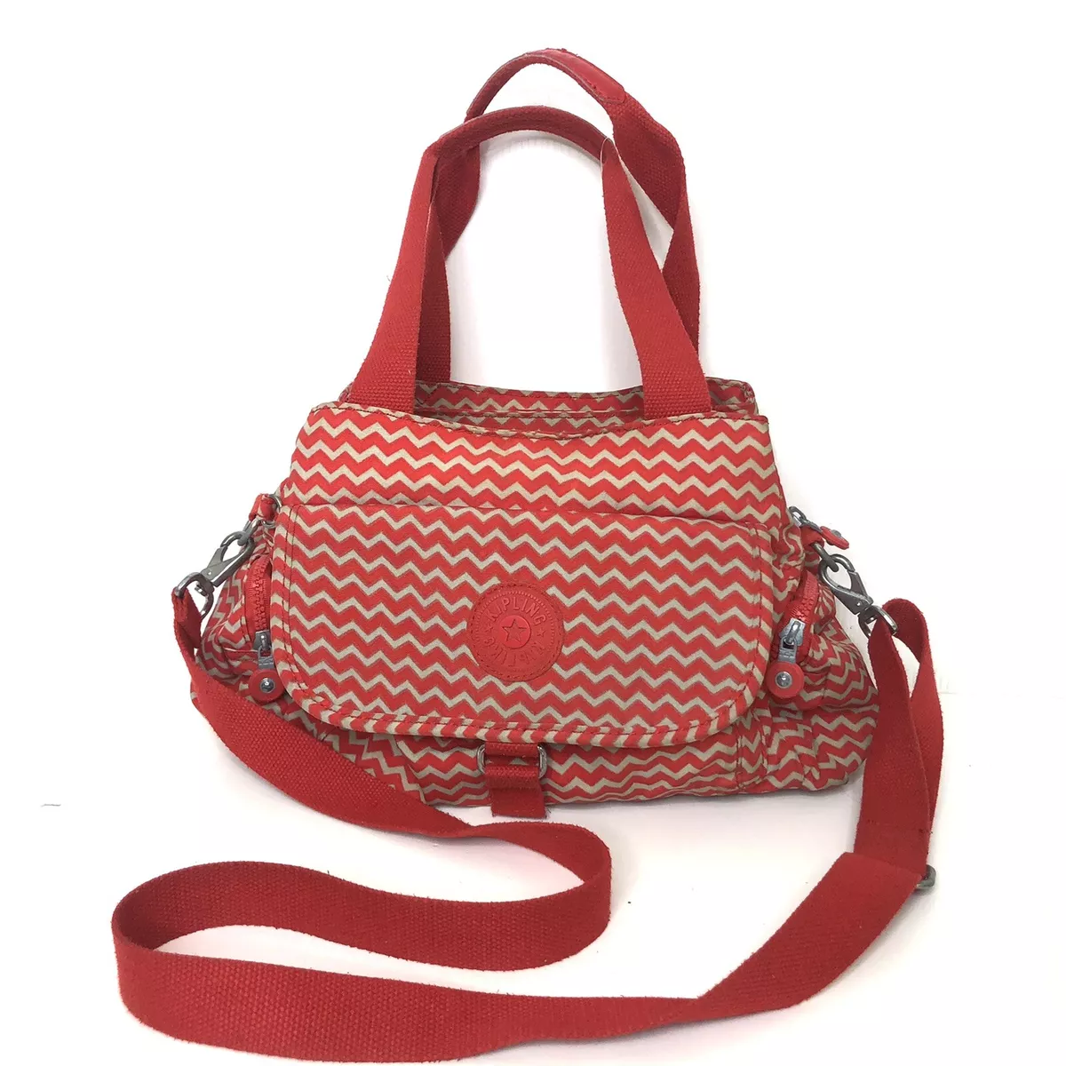 Kipling Fairfax Shoulder Bag Crossbody Purse Zig Zag Chevron Red