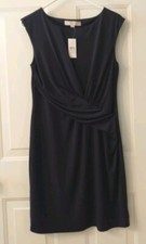 NWT Ann Taylor LOFT Sleeveless Mock Wrap Blue Knit Dress sz 6