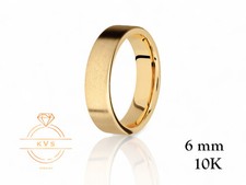 10K Yellow Gold 6mm FLAT Wedding Band Ring-Comfort Fit Solid Gold Matte Brushed