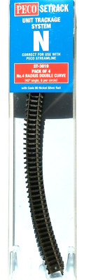 Peco N Scale ~ New 2026 ~ Double Curve Track 4 Pc ~ 4th Radius ~ Setrack ST-3019