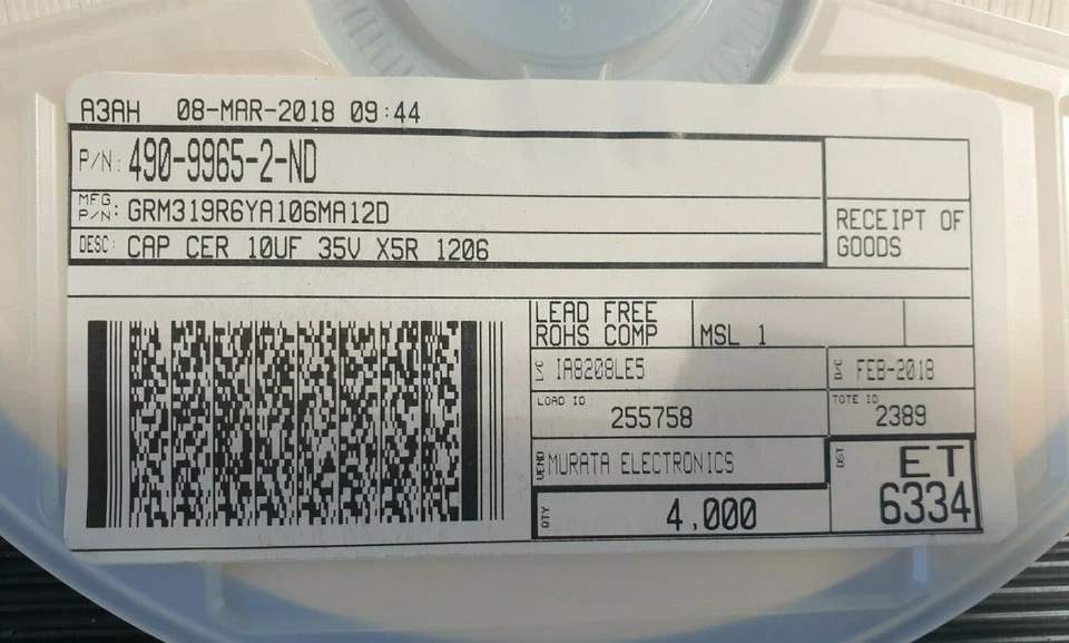 Condensateurs céramique multicouches MURATA GRM319R6YA106MA12D 10uF 35v 4000/... - Photo 4/4