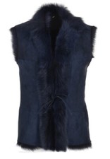 Navy Shearling Gilet Lamb Toscana Sheepskin 14-16 44 Us10