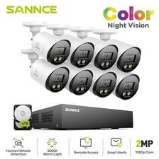 SANNCE 8CH DVR 1080P Color Night Vision Security Camera System Human Detection