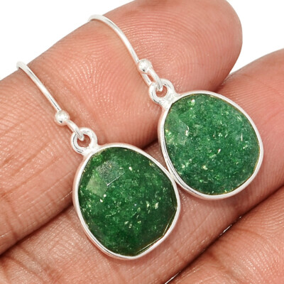 Natürlicher facettierter grüner Aventurin 925 Sterling Silber Ohrringe Schmuck CE42754
