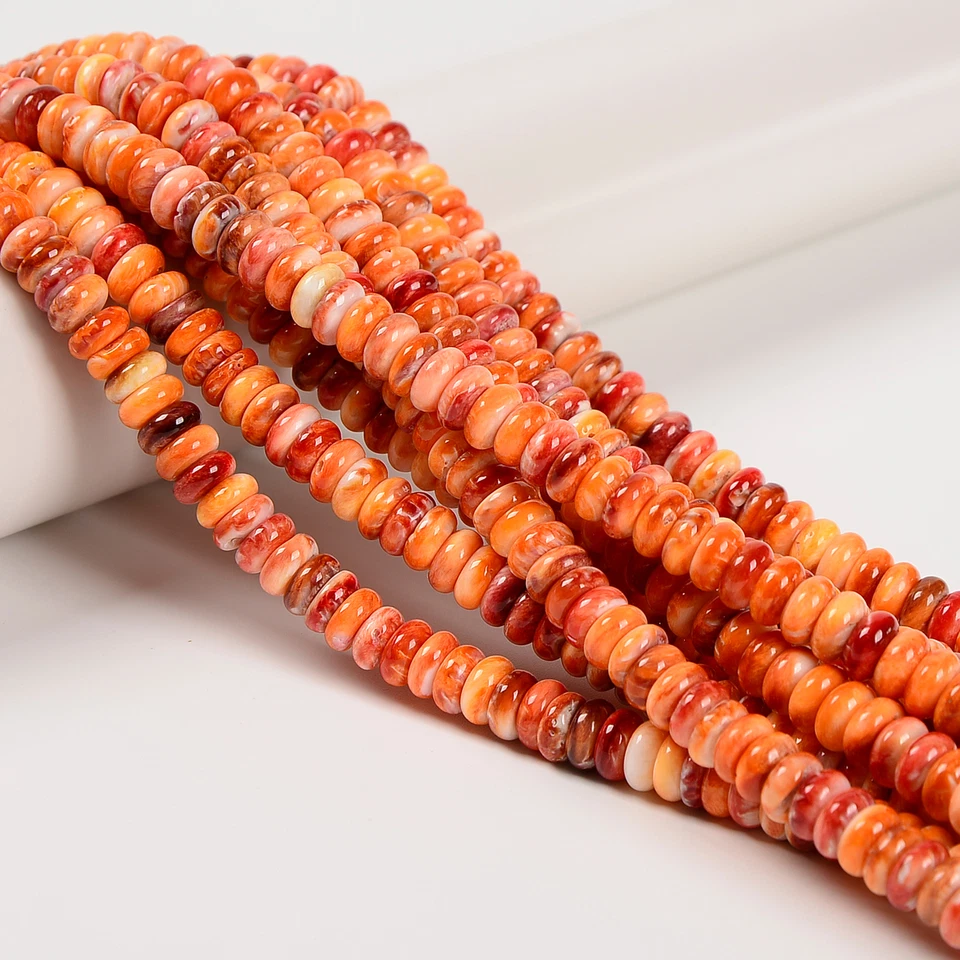 Cuentas rondelle lisas de ostra espinosa natural tamaño 4x6 mm 5x8 mm 5x10 mm 15,5"" hilo Foto 2 de 2