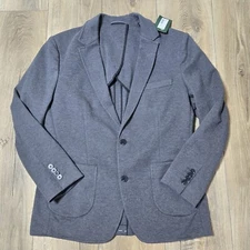 01. ALGO Knit Blazer L Short Gray Unlined Stretch Pockets Career Office