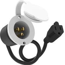 Trailer 15A 110V 120V RV Marine Power Flanged Inlet Port Plug White Black GCP1