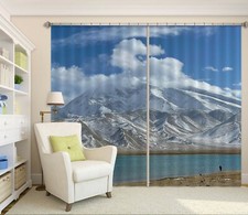 3D White Snow Mountain Lake NAO520 Photo Curtain Printing Fabric Window Fay